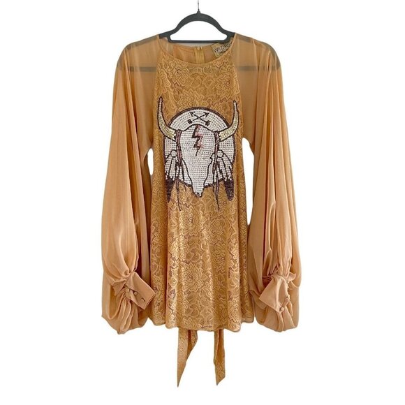 Wildfox White Label Size S Desert Heart Sequin Lace Mini Dress Boho - Picture 1 of 9